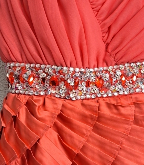 NWT Sequin Hearts Orange Strapless Ruffled Mini Dress Size 7 - Picture 2 of 7